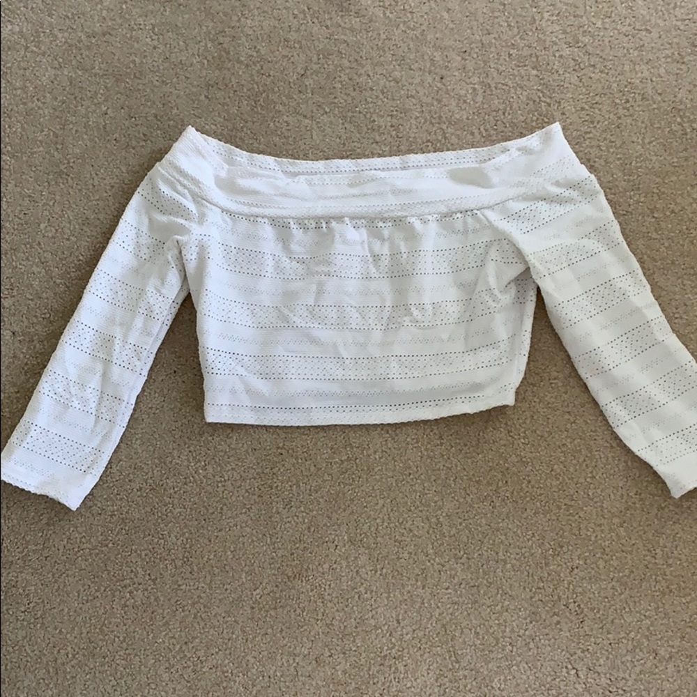BCBG Maxazria white off the shoulder crop shop